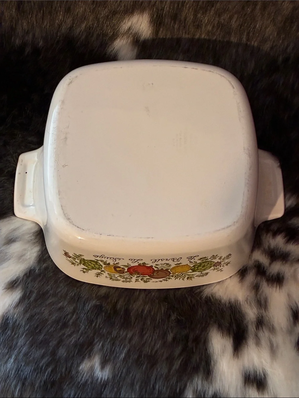 Vintage Corning Ware casserole dish in the “Spice Life”.